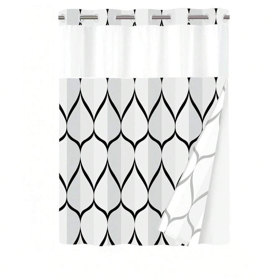 Geometric Wavy Shower Curtain Without Hooks, Double-Layer Shower Curtain With Inner Lining, Soft Polyester Fabric, Fashionable And Simple Style Home Decoration, Bathroom Accessory, 72x75in - 白色 - 查看 1