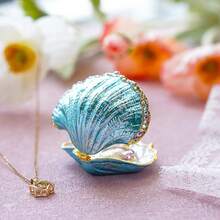 H&D HYALINE & DORA Metal Glass Trinket Box Ring Holder Small Seashell Figurine Collectible Table Centerpiece (Pearl Mussel),Pearl Mussel - 珍珠蚌 - 查看 8
