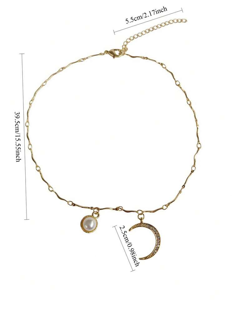 1件新月形吊坠项链，时尚女式配饰，适合度假佩戴，可作礼物 - 月亮項鍊 - 查看 2