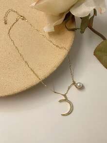 1pc Crescent Moon Shaped Pendant Necklace, Fashion Accessory For Women, Suitable For Vacation, Gift - Moon Necklace - View 4