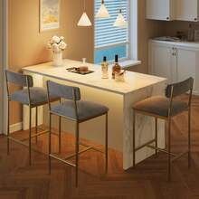 Huisuilinss Bar Table And Chairs Set,3-Piece Dining Table Set For 2,Wood Bar Table Set,Counter Height Bar Table With 2 Bar Stools,3 Storage Shelves For Home & Kitchen Small Space - Gold 2PCS Bar Chairs - 查看 6