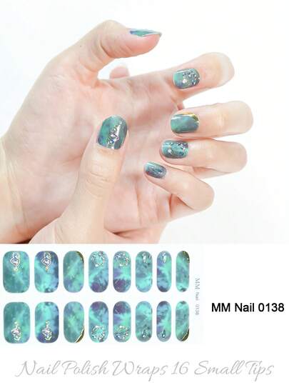 Full Wrap Nail Polish Stickers 1 Sheets Set Summer Nail Art Wraps Self-Adhesive Nail Polish Stickers Waterproof Long-Lasting Fashionable Gel Nail Strips DIY Nails