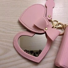 1 Set Portable Compact Mirror & Lipstick Case, Elegant Romantic Dust Cover Small Mirror + Lip Balm Mini Pouch Set, PU Leather Material Small Pouch, Can Be Used As Keychain, Bag Charm, Decorative Accessory, 2-Piece Makeup & Grooming Mirror Set - Multicolor - View 9