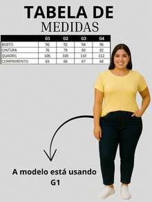 Plus Size Plain Blouse, Casual, Modern, Basic, Current, Contemporary, Viscose/Lycra, For Everyday Work. - Amarillo mantequilla - Ver 5