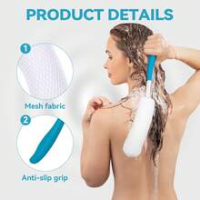 1pc Body Back Bath Brush, Curve Long Handle Mesh Bag Sponge Rubbing Back Shower Brush, Replaceable Scrubbing Brush,Exfoliating Skin And A Soft Scrub Back Brush,Length Is 15.35 Inch/39cm