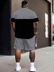 Men's Street Casual Sports Set - "Minimalist Contrast Color BALANCE Plaid" Pattern Design, Polyester Knit Fabric, Round Neck, Drawstring Shorts, Pockets, Regular Fit, Suitable For Plus Size - Multicolor - View 2