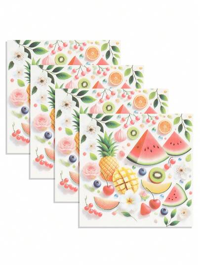 20pcs/40pcs/60pcs/Set Soft Square Fruit Patterned Napkins, 2-Ply, 33cm*33cm Opened, Suitable For: Wedding, Tea Party, Birthday Party Decoration, Party Decoration, Party Supplies, Holiday Decoration, Holiday Supplies
