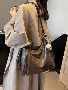 A Minimalist Fashion Large Capacity Tote Bag With Bow Decoration, Zip Opening, Lightweight Solid Colour, Double Handles Shoulder Bag. Suitable For Women's Daily Life, Leisure, Commuting, Work And Student School Use