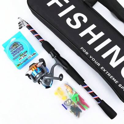 Fishing Rod And Reel Combos, 1.8M Telescopic Fishing Pole Spinning Reel Lures Set With Carrier Bag, Telescopic Rod Kit For Starter Travel Saltwater Freshwater Gear Gift For Men