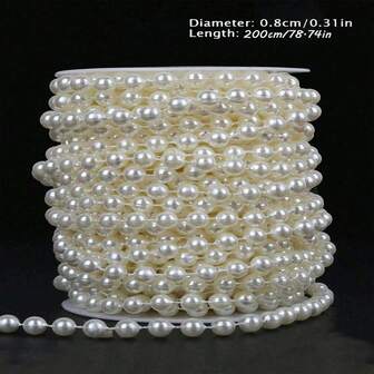 10mm/8mm Beige Crafts Faux Pearl Beads Garland, Beautiful Elegant White Pearl Strands Spool Pearl String Bead Roll Pearl Garland For Wedding Party Birthday Jewelry Accessories Wedding Birthday Party Decoration(Beige),2M/5M/8M/10M