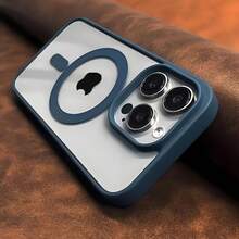 Magnetic Transparent Phone Case Compatible With Fundas  Iphone17 Pro Max Case, Iphone16, Iphone15, Iphone14, Iphone13, Iphone12, Iphone11, And  Galaxy S22, S23, S24, S25. Features A Transparent Acrylic Design And Supports Wireless Charging. Soft-Edged Back Cover Minimalist Design, Flexible Protection, Protective Shell - 藍色 - 查看 3