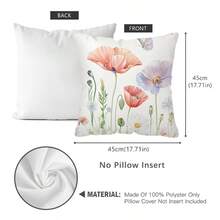 TOPSSCTR Set Of 4, Country Style Floral Throw Pillowcases 45 X 45 Cm - Flowers, Butterfly And Bee Pattern Printed, Comfortable 100% Polyester Pillow Covers For Sofa, Bed, Terrace, Garden, Farmhouse Decoration, Zippered Square Cushion Covers, Without Filling - Multicolor - View 3