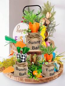 قطعتان - ديكورات قماشية لعيد الفصح، ديكورات جزر لعيد الفصح، ديكور ريفي للربيع مع كيس من الخيش، جزر زخرفية مع عشب اصطناعي للمنزل والحفلات والمكتب، طبق متعدد الطبقات لمركز الطاولة في عيد الفصح، هدايا، أعياد الميلاد، حفلات الزفاف - متعدد الألوان - مشاهدة 2