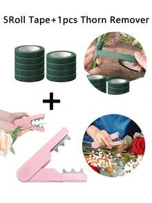 1 件玫瑰刺去除器 + 5 卷自粘园艺胶带，花茎叶刺剥离器，便携式园艺工具，用于花束茎雌蕊包裹花店 DIY 手工艺品用品，花茎清洁剂，花店花束装饰和包装胶带 - 彩色 - 查看 3