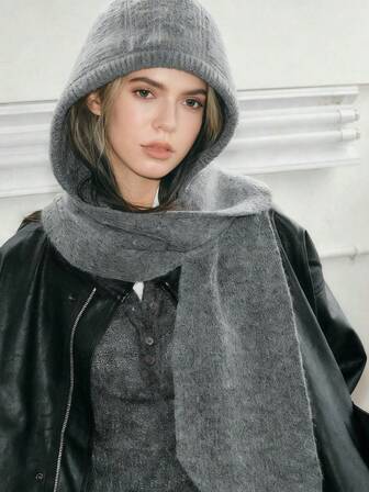 1pc New Balaklafa Hat Women's Autumn And Winter Warm Woolen Hat Scarf One-Piece Hooded Scarf Knitted Hat Winter Winter Gear