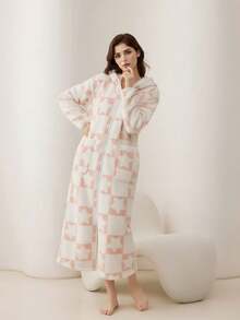 1 Stück Damen Korallenfleece Reißverschluss Bademantel, modisch warme dicke Loungewear für Herbst/Winter, antistatisch - Verschiedenfarbig - Übersicht 12