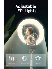 Foldable Telescopic Ring Light Selfie Stick With Dual Functions - Selfie Stick And Portable Soft Light Ring, One-Click Shooting With Built-In Fill Light Selfie Stick Compatible With Iphone Android Phone For Winter Vacation, Travel, Fill Light, Outdoor Activities, Live Streaming Vacation Travel Outdoor Activities Live Streaming Vlogging Equipment 360° Rotation - Black - View 9