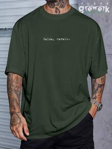 Oversized Gym T-Shirt With Funny Phrase "Calm Down, " REF 3297 FLUXO GEEK - xanh quân đội - Xem 1
