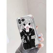 Anime Cat-Ear Girl  Case – kawaii cartoon wrap Fits every Apple size: 17 / 16 series / 15 series / 14 series / 13 series / 12 series / 11 Pro-Max / 8 / X / XS Smudge-proof, fashion-cute, -drop ready. - Plateado - Ver 4