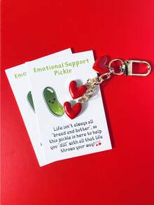 3/1 Set Valentine's Day Theme Keychain Set Creative Gift Idea Three Small Red Heart Keychains + One Sentiment Card Perfect For Holiday Gifting Car Ornament For Your Loved One, Friends, Family, Or Parties - Multicolor - View 1