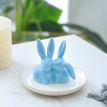 Adorable Bunny Ring Holder Jewelry Tower Ceramic Dish Plate Jewel Display Organizer Trinket Tray, Lovely Rabbit (Blue),Blue - Blue - 查看 4