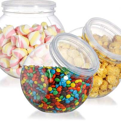 10 piezas de 350ml Tarros de plástico transparente con tapas, contenedores de almacenamiento de galletas de boca ancha para la encimera de la cocina, adecuados para almacenar caramelos, gominolas, galletas y aperitivos