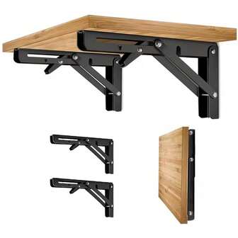 折叠式置物架支架，最大承重220磅，重型DIY壁挂式置物架支架，节省空间，适用于桌子、工作台（2个装）