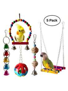 Combination Parrot Toys Set Swing Chewing Training Toys Small Parrot Hanging Hammock Ladder Bell Perch Accessories Color Random - Multicolor - View 19