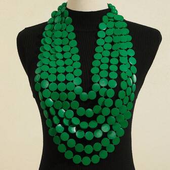 手工多层夸张木珠项链，波西米亚风围兜项链，适合海滩、派对、中东正式场合佩戴