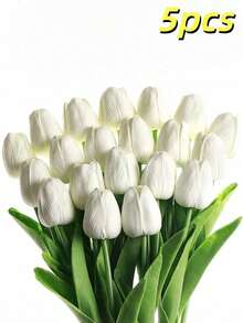 1/5/10/20pcs Lifelike Gradient Pink Artificial Tulips, Suitable For Home Decor, Valentine's Day Gift, Hotel, Party, Wedding, Tabletop Decoration, Beautiful Scentless - White - View 9