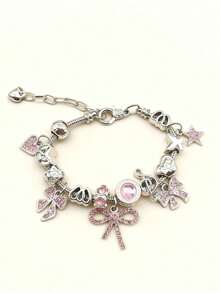 1 Peça Pulseira Feminina Luxuosa e Elegante, Feita à Mão com Contas, Strass, Laço, Estrela, Nota Musical, Ajustável e Destacável, Adequada como Presente para Mulheres, Apropriada para Bar, Balada, Viagem, Festa, Uso Casual Diário - Prata - Visão 9