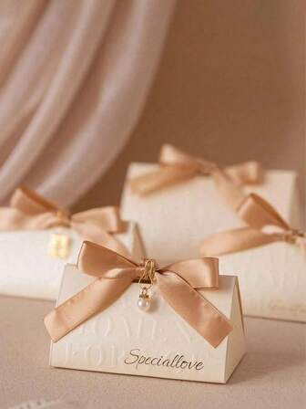 20pcs-Paper Gift Box, Premium Wedding Favor Boxes, Wedding Candy Box, Handheld Candy Gift Boxes, Exquisite European-Style Triangular Pearl Floral Design, Perfect For Mother's Day, Wedding, Birthdays, Anniversaries, And Holiday Parties Gift Packaging For Jewelry, Muffins, Candles