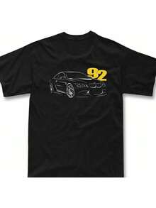 Camiseta gráfica para hombres E92 M3 330 328 335 325 318 - Impresión de coche deportivo negro y amarillo, ajuste regular de manga corta y cuello redondo, camiseta cómoda y casual para todas las estaciones, tallas S-3XL, ropa de todas las estaciones, estética deportiva, ropa casual duradera - Negro - Ver 2