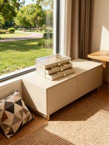 1pc Acrylic Jewelry Box, Large Capacity Jewelry Storage Box, Drawer Style Jewelry Display Case With Adjustable Velvet Tray, Suitable For Earrings, Rings, Bracelets, Necklaces, Ideal For Birthday, Anniversary, Valentine's Day Gift - Beige - View 9