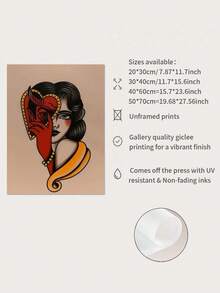 1 Piece Unframed Canvas Poster - Vintage Modern Decorative Art Style Traditional Tattoo Art, Adorned With Heart Motif, Red And Gold Accents - Durable Canvas Wall Decor, Suitable For Bedroom, Living Room, Office/Outdoor - Unique Decorative Gift, Canvas Wall Art - Multicolor - View 7