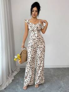 Women's Elegant Commuting Jumpsuits With Full-Body Prints, Ruffled Lace, Ruffled Hems, Cut-Out Details And Asymmetrical Straps, Suitable For Daily Wear, Gatherings, Spring, Summer And Valentine's Day - Multicolor - View 5