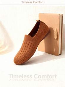 High-Quality New Kids Flat Knitted Slip-On Shoes, Comfortable Breathable, Healthy Materials - Mocha Brown - View 9