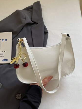 1个纯色简约拉链单肩包，PU材质纯色钱包，适合购物、商务、通勤、户外活动、旅行、日常使用