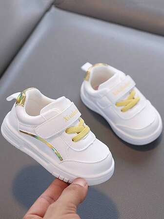 1 Pair 0-4 Years Old Baby Toddler Shoes, White, Leather Upper, Waterproof, Non-Slip, Soft Sole, Lightweight, Comfortable, Thick Bottom, Wear-Resistant, Round Toe, Low-Top, Hook And Loop Design, Suitable For Indoor And Outdoor, All Season