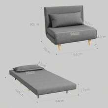 HOMCOM Sofa Bed, Small Single Sofa, Folding Sofa With Adjustable Backrest, Scandinavian Style, Grey, 95 X 95 X 80 Cm - Dark Grey - View 3