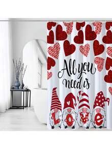 1/4pcs Dwarf, Heart, Rose Pattern Shower Curtain With Hooks, High Definition Digital Printing Polyester Fabric, Bathroom Divider Curtain For Wall And Bathtub, Washable Bathroom Decor Shower Curtain, Suitable For All Seasons - Multicolor - View 6