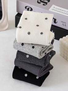 5双波点中筒袜，秋冬季 - 彩色 - 查看 5