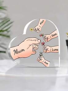 Customized Acrylic Heart-Shaped Keepsake, Personalized Family Gift, Engraved With "Mom" And "Grandma" Names, Decorated With Floral Patterns And Red Roses, Precious Memento, Gift For Grandma,Home Decor Living Room, Minimalist Modern - Flower - View 14