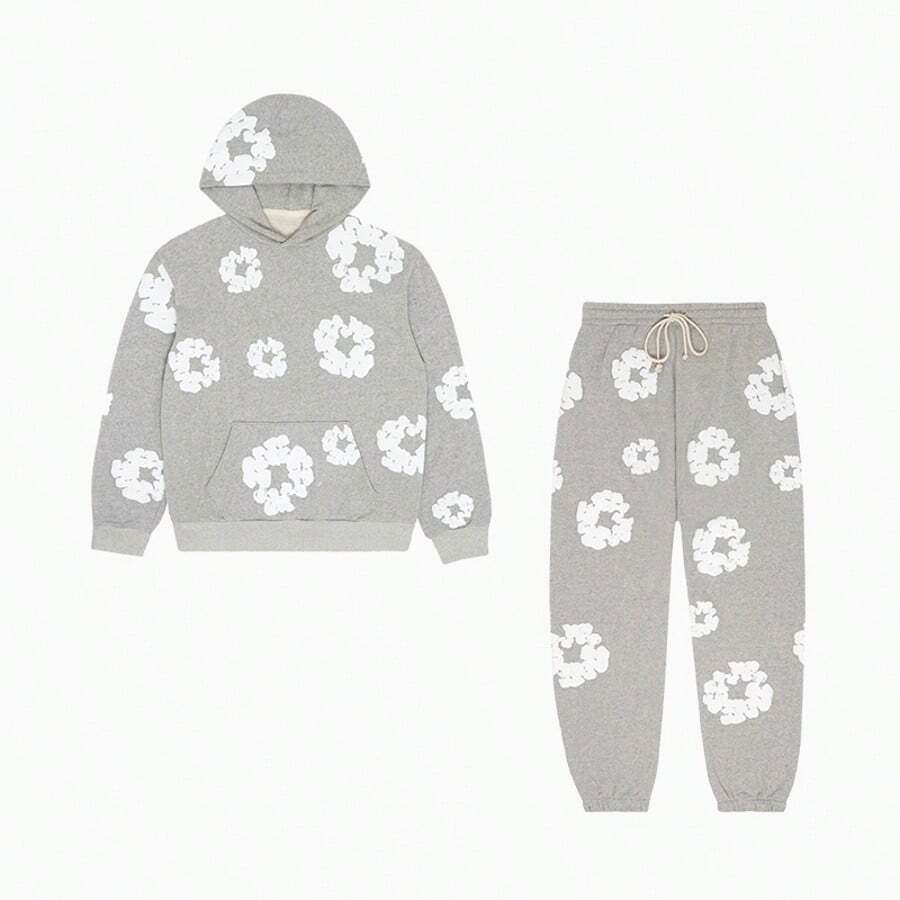 Denim Tears Sweatpants 'The Cotton Wreath'New Item Autumn Winter Hoodie Loose Drop Shoulder Hooded Hot Item Women Sweatshirt Set Men's Autumn Winter Hoodie Loose Drop Shoulder Hooded Women/Men Sweatshirt , With Modern Men Breathable Technology, Loose Urban Functional Wear, High-End Cotton For Urban Street Style, Loose Silhouette Gender-Neutral Design, Mixed-Color Cotton For Low-Profile, Preferred Choice For Cafes And Hiking.Hoodie Set - Màu Xám nhạt - Xem 1
