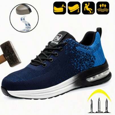 Zapatos de Trabajo Para Hombre Punta de Acero A Prueba de Golpes y Perforaciones, Durabilidad para Todas las Estaciones, Suela de Goma Cómoda, Cordones, Ideales para Sitios de Construcción, Obras Civiles, Talleres Mecánicos, Instalaciones Industriales, Zonas de Maniobra y Operaciones al Aire Libre, Tenis De Hombre