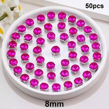 Rivoli Round Shape, 6mm,8mm,10mm,12mm,14mm,16mm,18mm, Glass Multi Colors Fancy Ellipse Shiny Handmade Sliver Metal Claw Base, Sewing Crystal Hand Sewn Rhinestone Decoration Beads Flat Back With Holes Gems DIY Accessories Sew On Stones Strass For Decorating Clothes, Dress, Bags, Shoes, Brooches, Earrings, Handicrafts - Rose Red - View 30