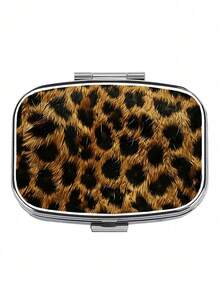 2-Compartment Leopard Print & Black White Pattern Polypropylene Pill Box, Portable Square Vitamin Case, Decorative Medication Storage Gift Box Suitable For Wallet And Travel