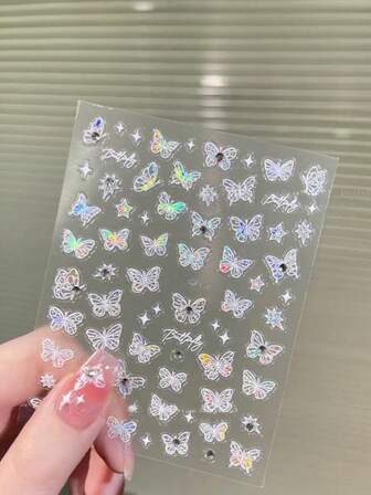 2 st 2026 nya exklusiva nagelkonst fjärilsklistermärken, färgglada holografiska kristalldekaler, vita nageldekorationer, delikata och mångsidiga, vattentäta, kreativa nageltillbehör