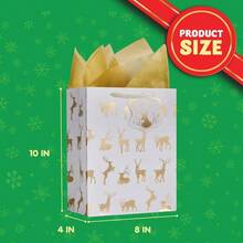 12 Pack Holiday Foil Gold Bags with Tissue Papers and Name Card Tags; Assorted White Winter Prints Party Favors Goody Bags, Xmas Presents, Classrooms and Wrapping Stocking Stuffers. - Aire - Ver 8