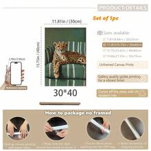 1 buc. Poster de artă murală înrămat pe pânză, poster cu leopard pe canapea, artă contemporană modernă verde smarald, decor de casă cu plante, artă murală cu ghepard, artă murală imprimabilă cu ghepard, decor de casă la modă pentru sufragerie, estetică decor dormitor - Multicolor - Vizualizare 12